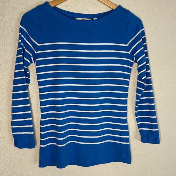 Vineyard Vines Blue Stripe Top Nautical Preppy Vacation Coastal Seaside Yacht - Picture 1 of 8